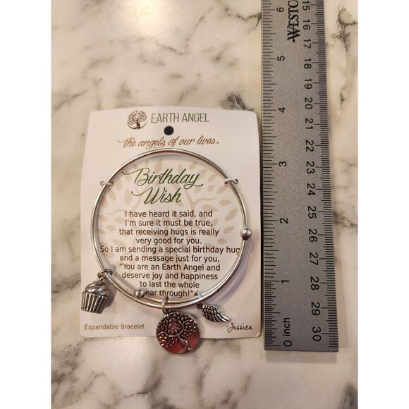 Earth Angel Expandable Bracelet With Charms Birthday Wish Silver Tone - Picture 3 of 4